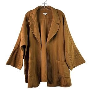 Pure Jill 100% Cotton Gauze Relaxed Open Front Blazer Light Sandstone Womens XL